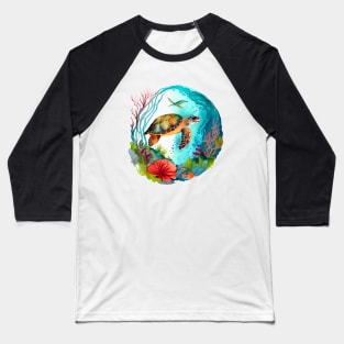 Sea Turtle Swimming Baseball T-Shirt